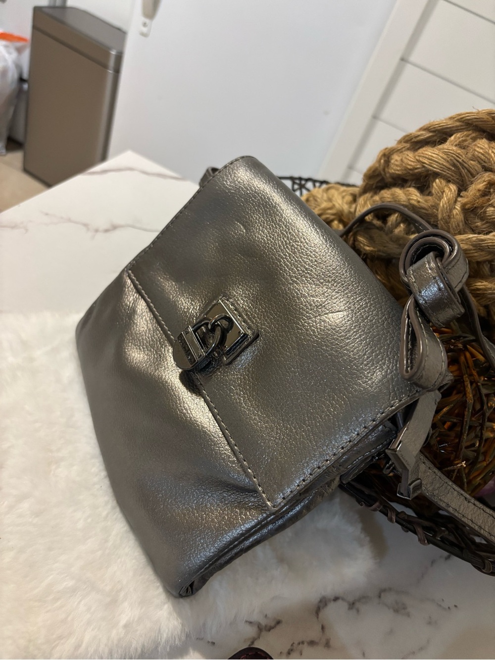Calvin Klein Metallic Pewter Crossbody Bag